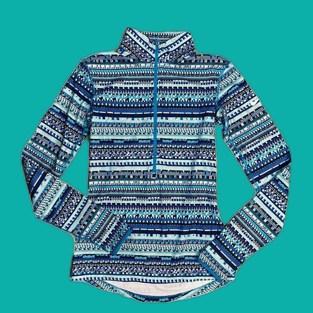 Nike Pro Warm 8 Bit Half Zip Pullover Athletic Top Size S Thumbholes Blue